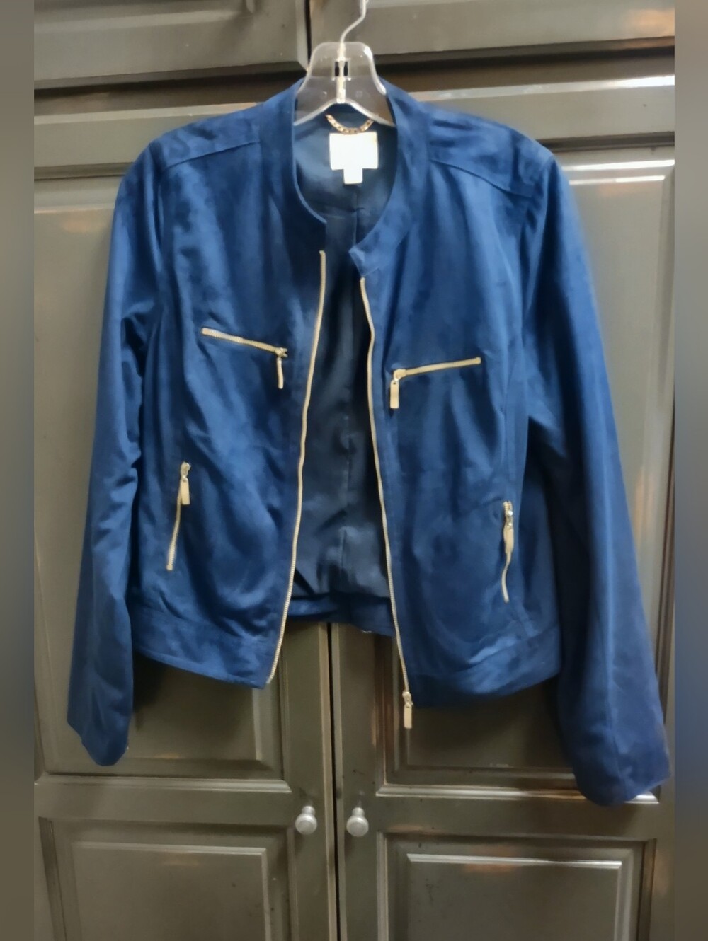JB by Julie Brown Navy Blue Bomber Jacket with Gold Zippers